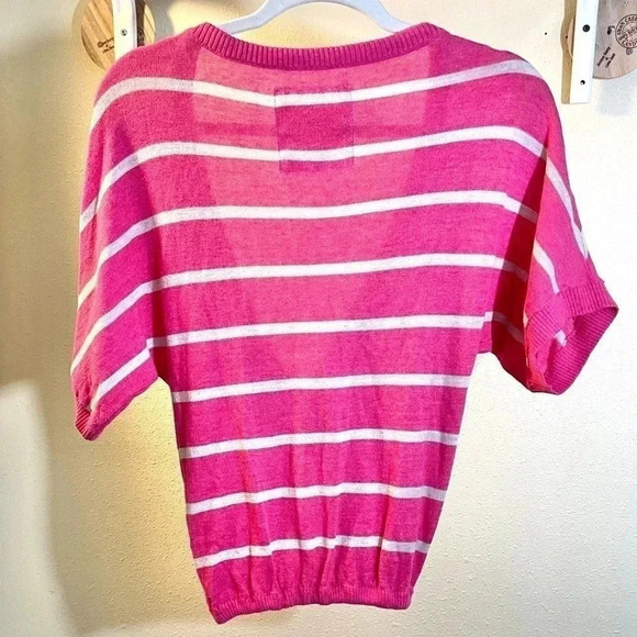 Abercrombie & Fitch Pink Striped Cardigan Top Knit Tie Front Women's Small Logo - Picture 2 of 7
